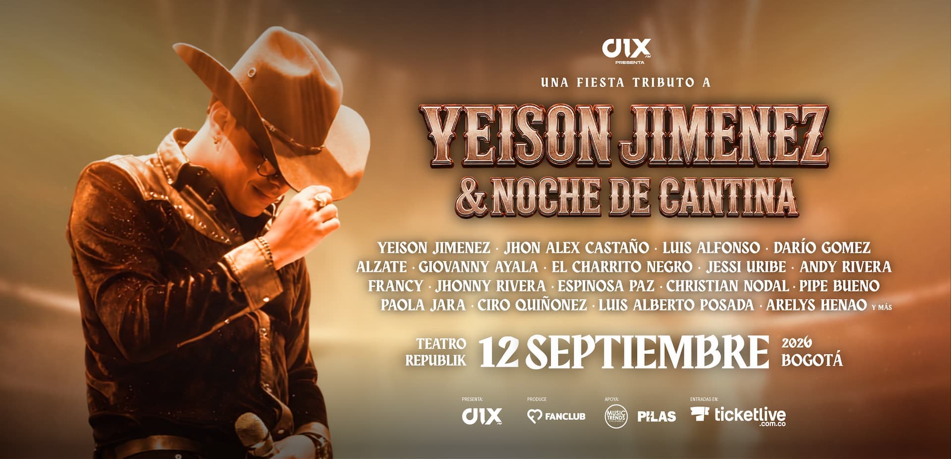 Yeison Jiménez & Noche de Cantina, 15 agosto 2026, Bogotá